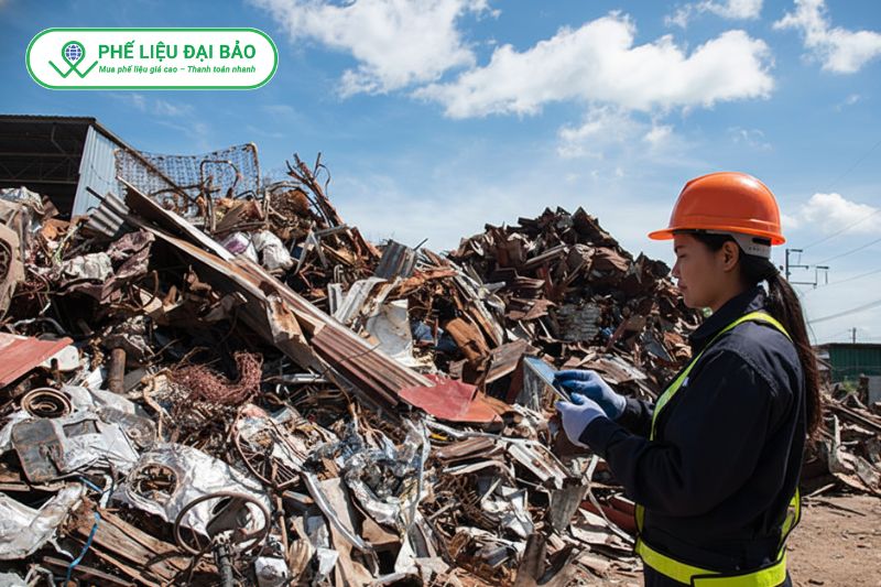 Nhân viên tại Phế liệu Đại Bảo đến kiểm tra số lượng và chủng loại phế liệu